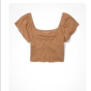 Cinched Flutter Sleeve Crop Top